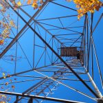 Looking up at the Wilkie Lake Fire Tower